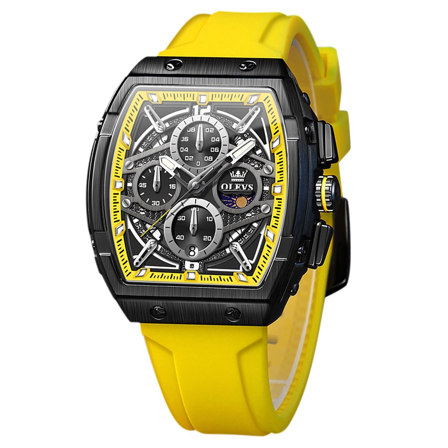 HOTOLEVS Tonneau Square Mens Watches, Fashion Large Face Silicone Band Watches for Men, Multifunctional Chronograph Quartz Men Waterproof Watch