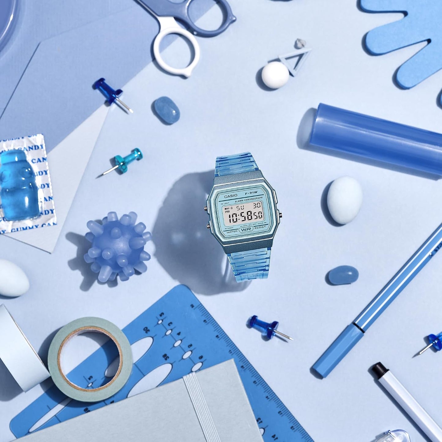 HOTCasio F91W Series | Digital Watch | Water Resistant | LED Light | 1/100 SEC Stopwatch | Regular Time Keeping (HR, Min, SEC, PM, Date, Day) | Daily Alarm | Lightweight | 7 Year Battery