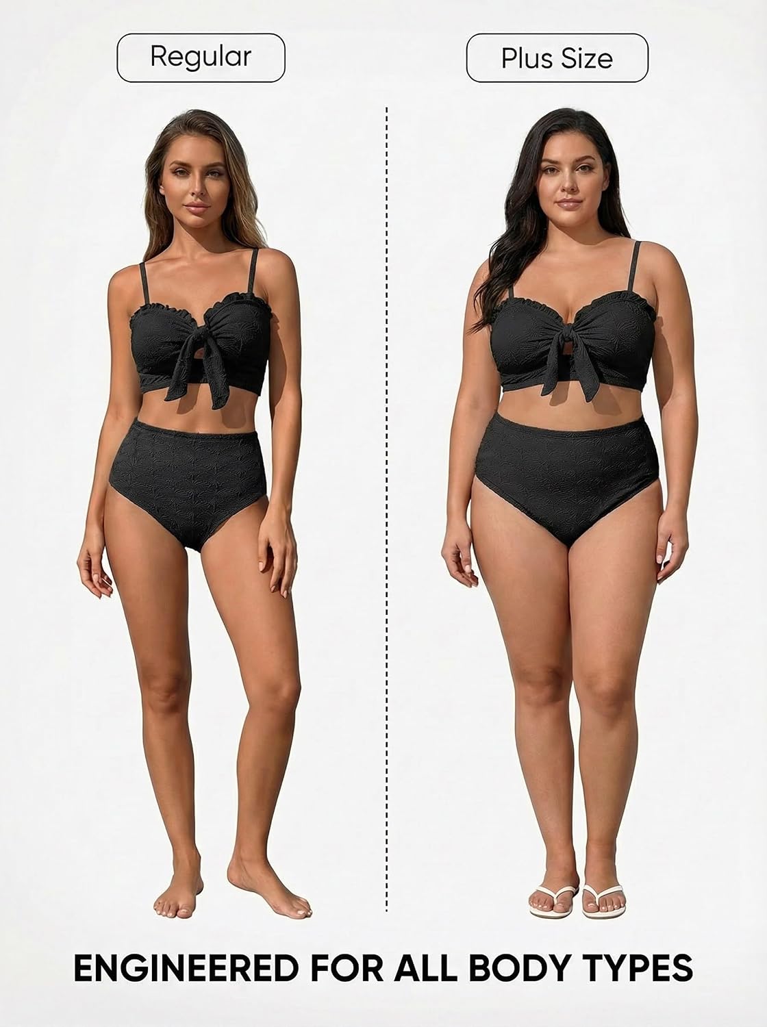 HOTHerseas Women's Seashell Textured Bikini Sets Knotted Front 2 Piece Swimsuits Ruffle Trim Bathing Suits