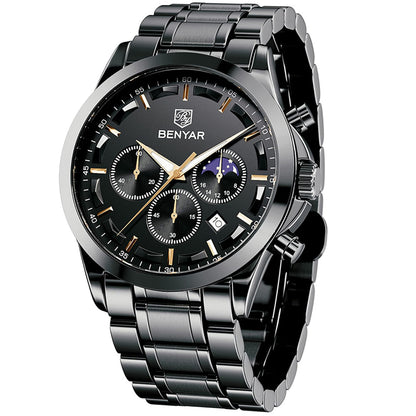 HOTBENYAR Mens Watches Analog Quartz Chronograph Waterproof Wrist Watches for Men Fashion Business Work Casual Sport Designer Dress Watch with Calendar Elegant Gifts for Men