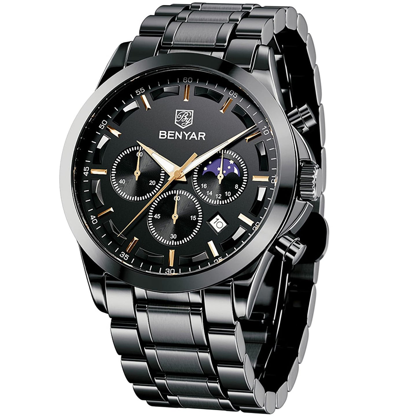 HOTBENYAR Mens Watches Analog Quartz Chronograph Waterproof Wrist Watches for Men Fashion Business Work Casual Sport Designer Dress Watch with Calendar Elegant Gifts for Men