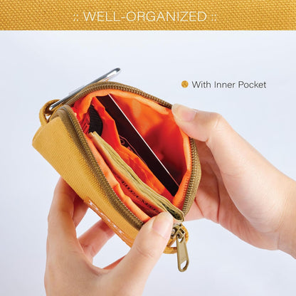 HOTRough Enough Yellow Coin Purse Bright Canvas Small Wallet with YKK Zipper and Keychain Lanyard, Compact Credit Card Holder for Women, for Everyday Carry, Travel Essentials and Thoughtful Present Idea