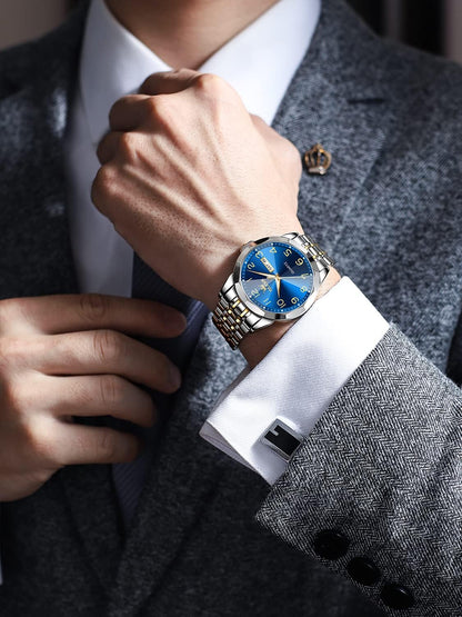 HOTOLEVS Watch for Men Luxury Dress Analog Quartz Stainless Steel Waterproof Luminous Date Diamond Business Two Tone Casual Wrist Watch