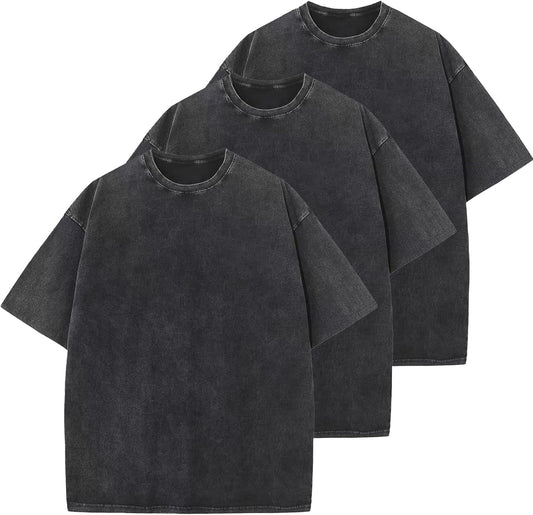HOTMen's Cotton T-Shirts Oversized Unisex Short Sleeves Casual Loose Wash Solid Basic Tee Tops