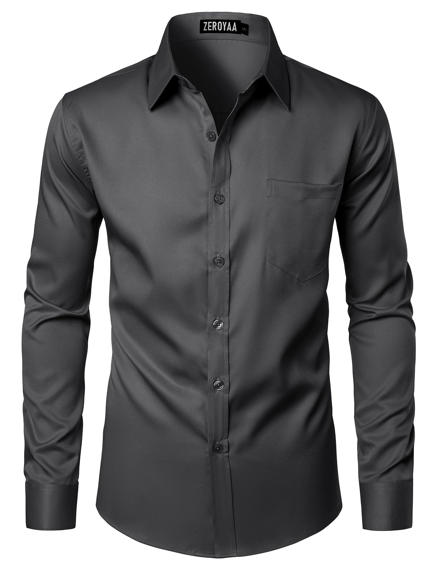 HOTZEROYAA Men's Urban Stylish Casual Business Slim Fit Long Sleeve Button Up Dress Shirt with Pocket