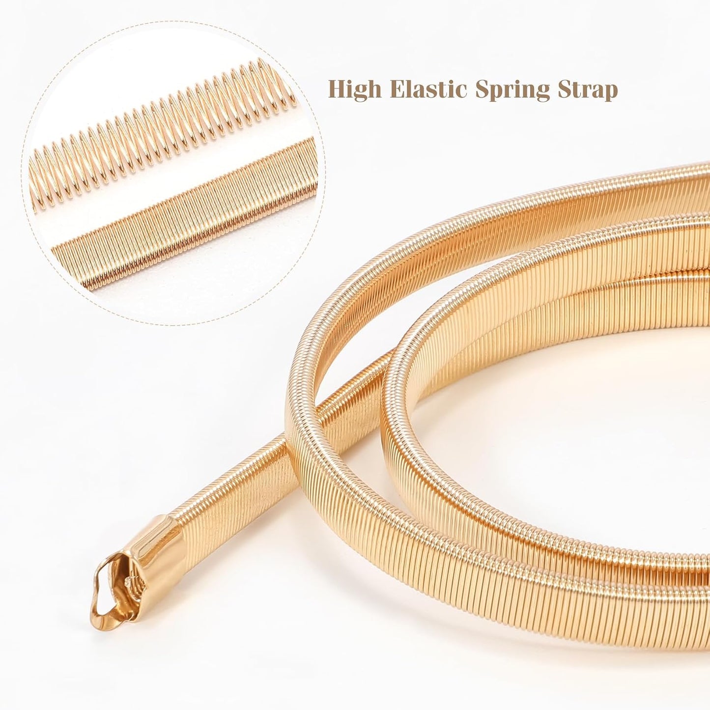 HOTVONMELLI Skinny Metal Cinch Belt for Dress Stretch Thin Waist Belt for Women Gold/Silver
