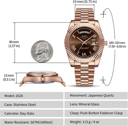 HOTNIBOSI Men Watches Analog Quartz Stainless Steel Rose Gold Silver Watches for Men Waterproof Business Classic Desiger Wrist Watch with Day Date