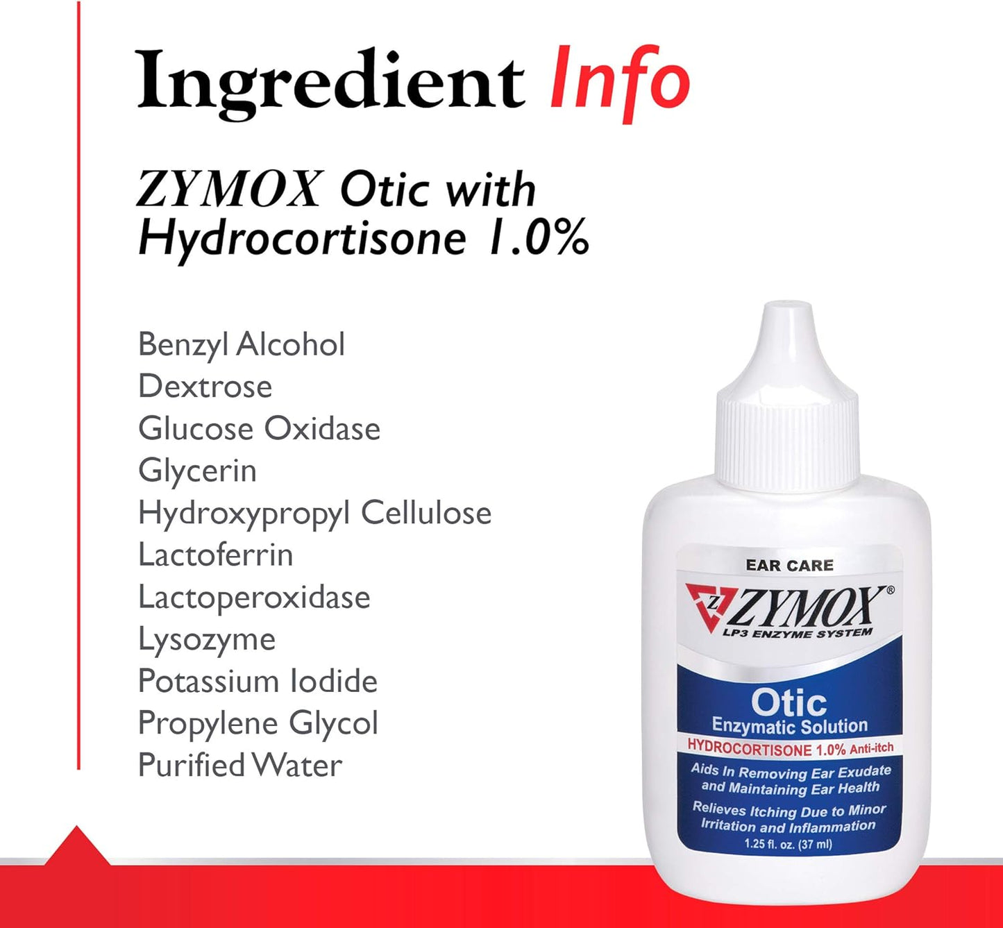 HOTZymox Otic Enzymatic Solution for Dogs and Cats to Soothe Ear Infections with 1% Hydrocortisone for Itch Relief, 1.25oz | with 1% Hydrocortisone for Itch Relief, 1.25oz