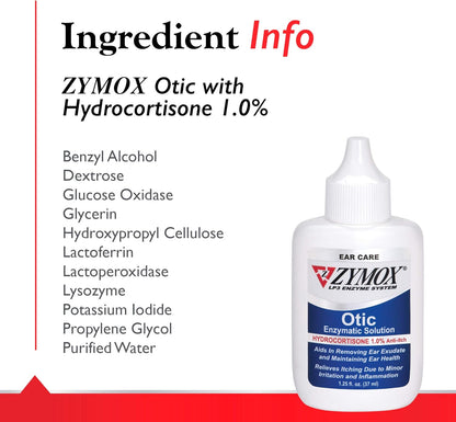 HOTZymox Otic Enzymatic Solution for Dogs and Cats to Soothe Ear Infections with 1% Hydrocortisone for Itch Relief, 1.25oz | with 1% Hydrocortisone for Itch Relief, 1.25oz