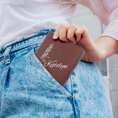 HOTCALLIE Womens Wallet Personalized - Custom Birth Flower and Name on Leather Bifold Pocket Wallet - Mother's Day Gift for Women, Wife, Grandma