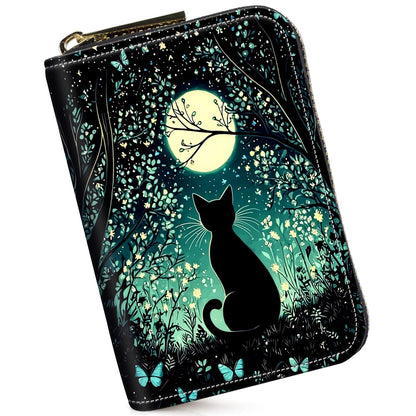 HOTCredit Card Holder for Women Men,RFID Blocking Small Card Case Wallet with Zipper,Leather Pocket Business Card Accordion Wallet-Green Dragonfly