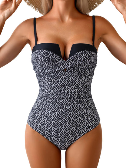 HOTEomenie Women's Push Up Wrap Front Swimsuit One Piece Slimming Bathing Suit | Ruched Tummy Control, Bandeau Strapless with Detachable Strap, Cutout Twist ,Tie Back, Support Bra Swimwear Beach Swimming