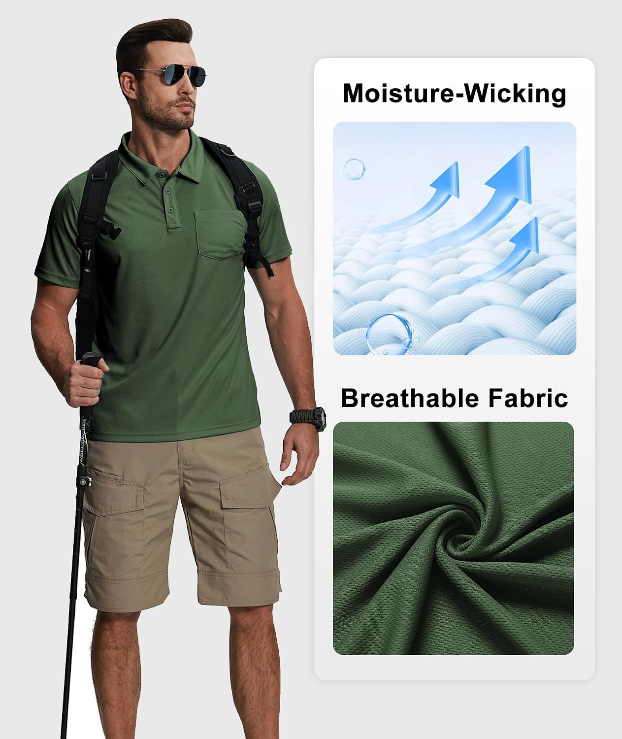 HOTZITY 5 Pack Polo Shirts for Men with Pocket Dry Quickly Short Sleeve Athletic Outdoor Work Collared Shirts