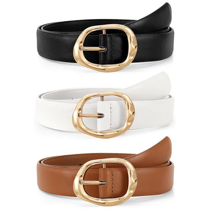 HOTJASGOOD 3 Pack Women Belts for Jeans Pants Ladies Leather Waist Belt Casual Fashion Trend Belt for Women with Gold Buckle