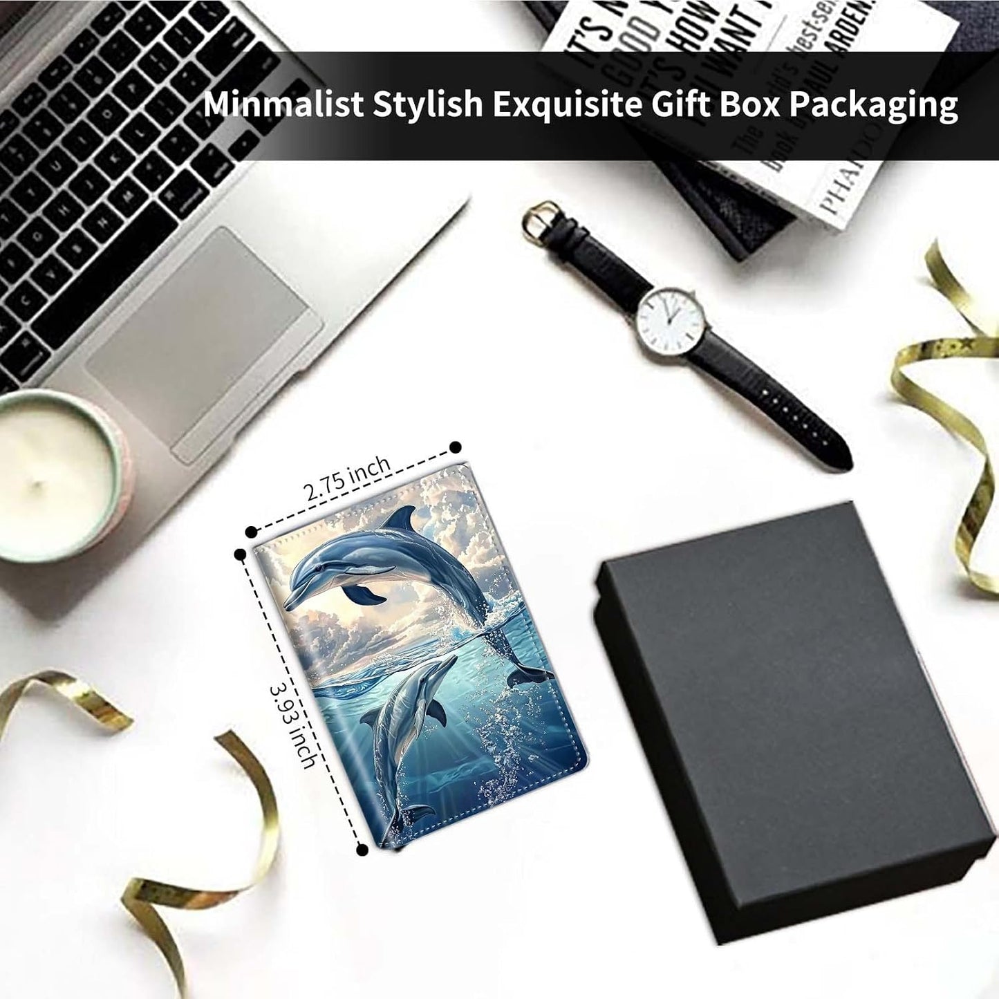 HOTPop Up Wallet Women Men with Money Slot,RFID Blocking Leather Minimalist Automatic Credit Card Holder Business Trifold Card Case-Blue Dolphin