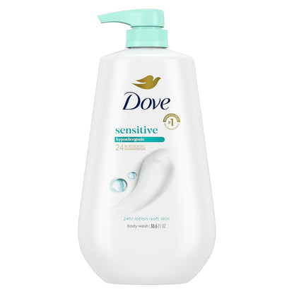 HOTDove 24hr Lotion Body Wash Sensitive Skin with Pump, 30.6 oz | Hypoallergenic body wash with MicroMoisture technology for 24-hour hydration and soft skin