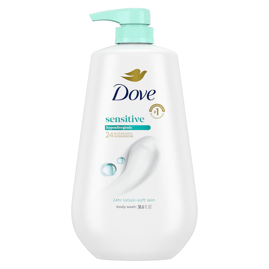 HOTDove 24hr Lotion Body Wash Sensitive Skin with Pump, 30.6 oz | Hypoallergenic body wash with MicroMoisture technology for 24-hour hydration and soft skin