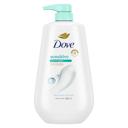 HOTDove Body Wash 3 Count Sensitive Skin For 24hr Lotion-Soft Skin Moisturizing Skin Cleanser Gentle Hypoallergenic Formula with No Sulfates No Parabens