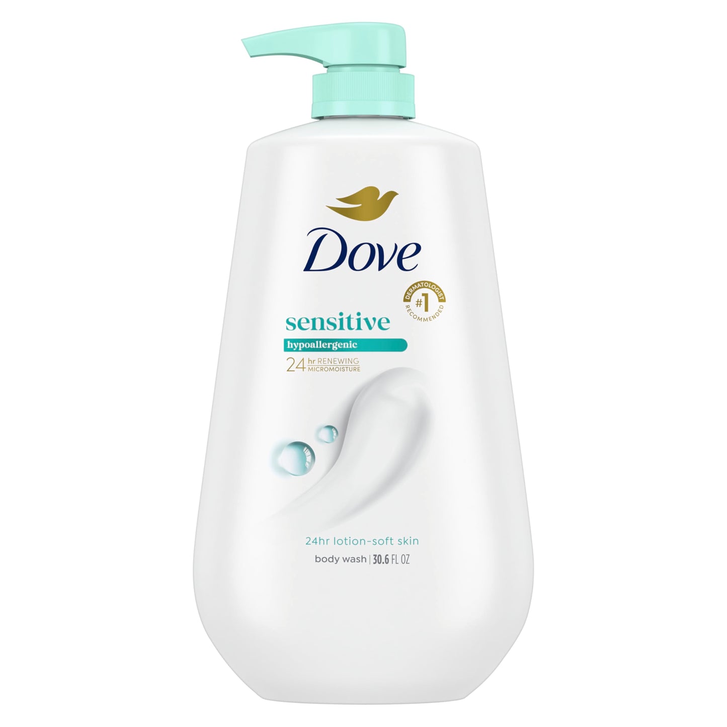 HOTDove 24hr Lotion Body Wash Sensitive Skin with Pump, 30.6 oz | Hypoallergenic body wash with MicroMoisture technology for 24-hour hydration and soft skin