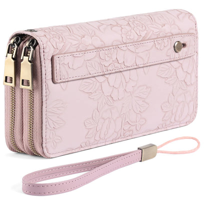 HOTGAEKEAO Wallet for Women Clutch RFID Blocking Wristlet Leather Purse Large Capacity Credit Card Holder with Grip Hand Strap