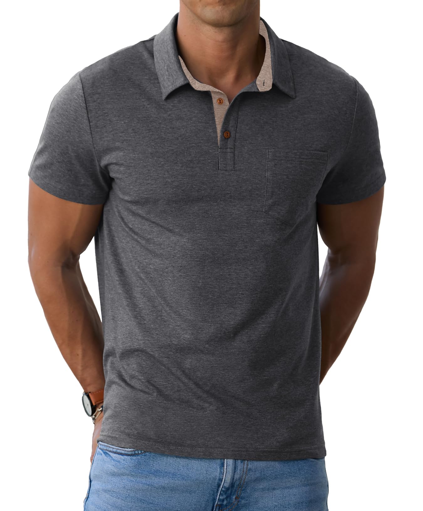 HOTSailwind Men's Cotton Polo Shirts Short Sleeve Casual Summer Shirts Classic Collared Golf Shirt with Pocket
