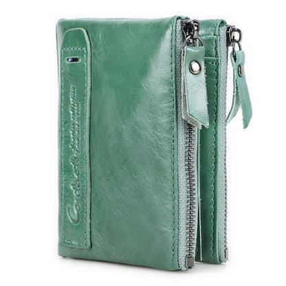 HOTCONTACTS Soft Leather Wallet for Women Small Bifold Coin Purse Double Zipper Card Holder with RFID Blocking (Rose Tan)