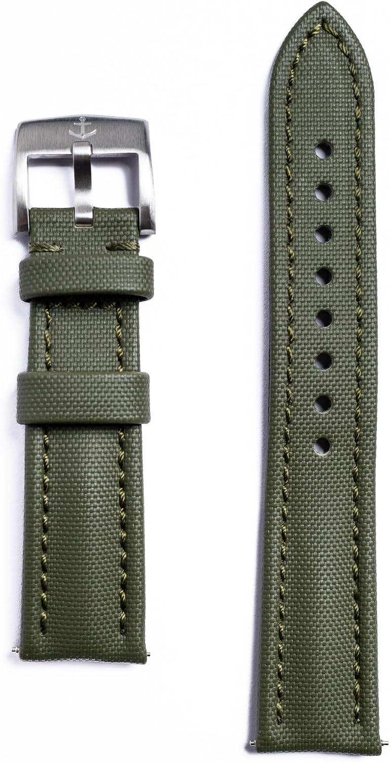 HOTAnchor Strap Co | Classic Sailcloth Watch Strap | Marine-Grade Outer + Caoutchouc Rubber Lining | Water-Resistant | Brushed 316L Stainless Steel Buckle | Fits 6.25–8.25in Wrists