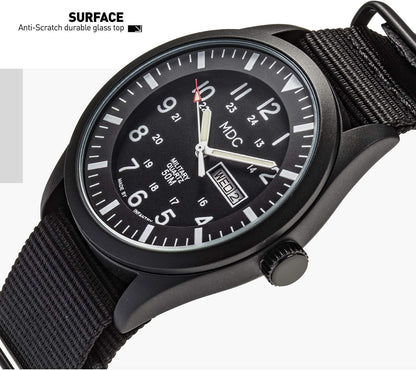 HOTInfantry MDC Mens Military Field Watch, 12/24H Day Date, Waterproof Nylon | Tactical Army Style, Analog Quartz, Stealth and Vietnam Style Options, Band for Outdoor Work Sport