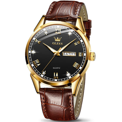 HOTOLEVS Mens Watch Brown Leather Band Dress Watch for Men Quartz Waterproof Men's Wrist Watch 38MM Gold Case Easy to Read Day Date Business Casual Men Watches Gifts for Him Relojes para Hombres
