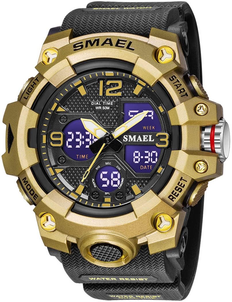 HOTGosasa Men's Large Face Outdoor Sports Watches Military S-Shock Watch Waterproof, Backlight, Alarm, Stopwatch Features - Rugged Wristwatch for Training, Hiking, and Adventure
