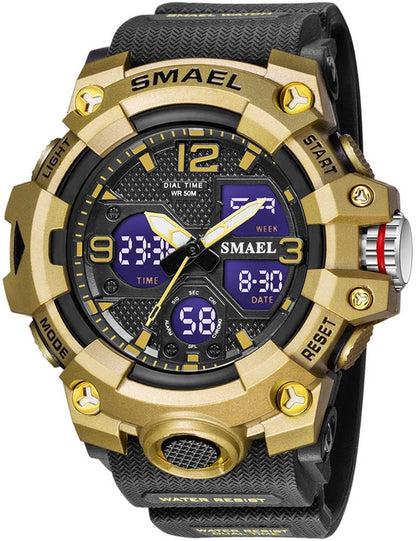 HOTGosasa Men's Large Face Outdoor Sports Watches Military S-Shock Watch Waterproof, Backlight, Alarm, Stopwatch Features - Rugged Wristwatch for Training, Hiking, and Adventure