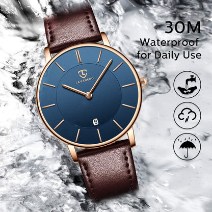 HOTBEN NEVIS Watch, Mens Watch, Minimalist Fashion Simple Wrist Watch Analog Date with Leather Strap