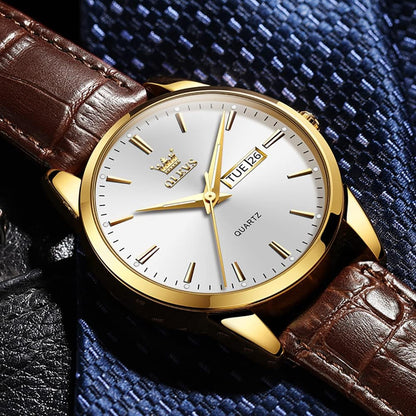 HOTOLEVS Mens Watch Brown Leather Band Dress Watch for Men Quartz Waterproof Men's Wrist Watch 38MM Gold Case Easy to Read Day Date Business Casual Men Watches Gifts for Him Relojes para Hombres