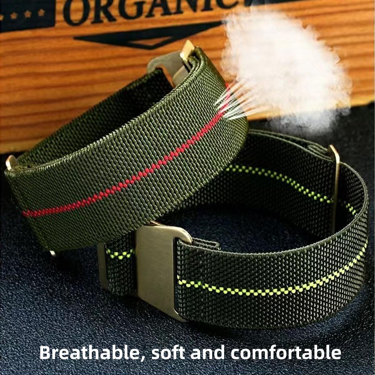 HOTFrench Troops Paratrooper Watchband,Military Elastic Nylon Watch Strap with Hook-and-Loop for Men Women Silver & Black Buckle 18/20/22mm