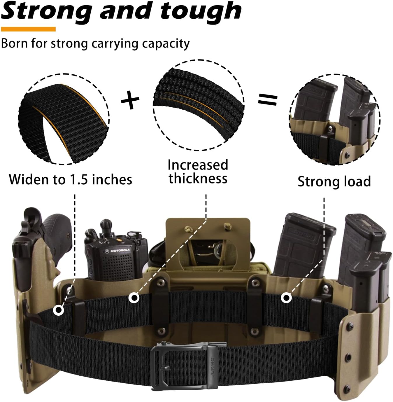 HOTJUKMO Men's 1.5" Ratchet Nylon Tactical Work Belt | Automatic Slide Zinc Alloy Buckle, Adjustable Trim to Fit