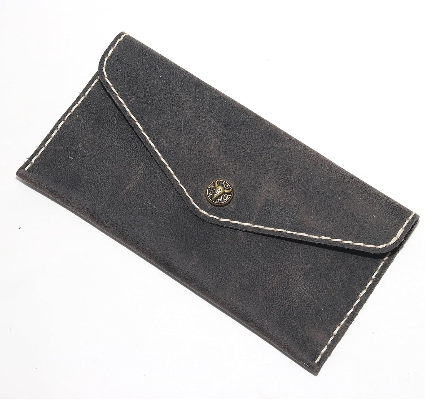 HOTHandcrafted Full-Grain Leather Envelope Wallet Artisan Stitching with Metal Snaps, Slim Card Holder & Cash Organizer (7.5x3.9in) (Black)