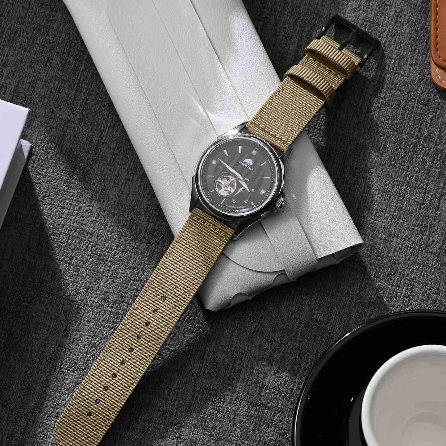 HOTBISONSTRAP Men’s Nylon Watch Bands, Two-Piece Military Watch Straps, Quick Release, Brushed Buckle, Band Width 18mm 19mm 20mm 22mm