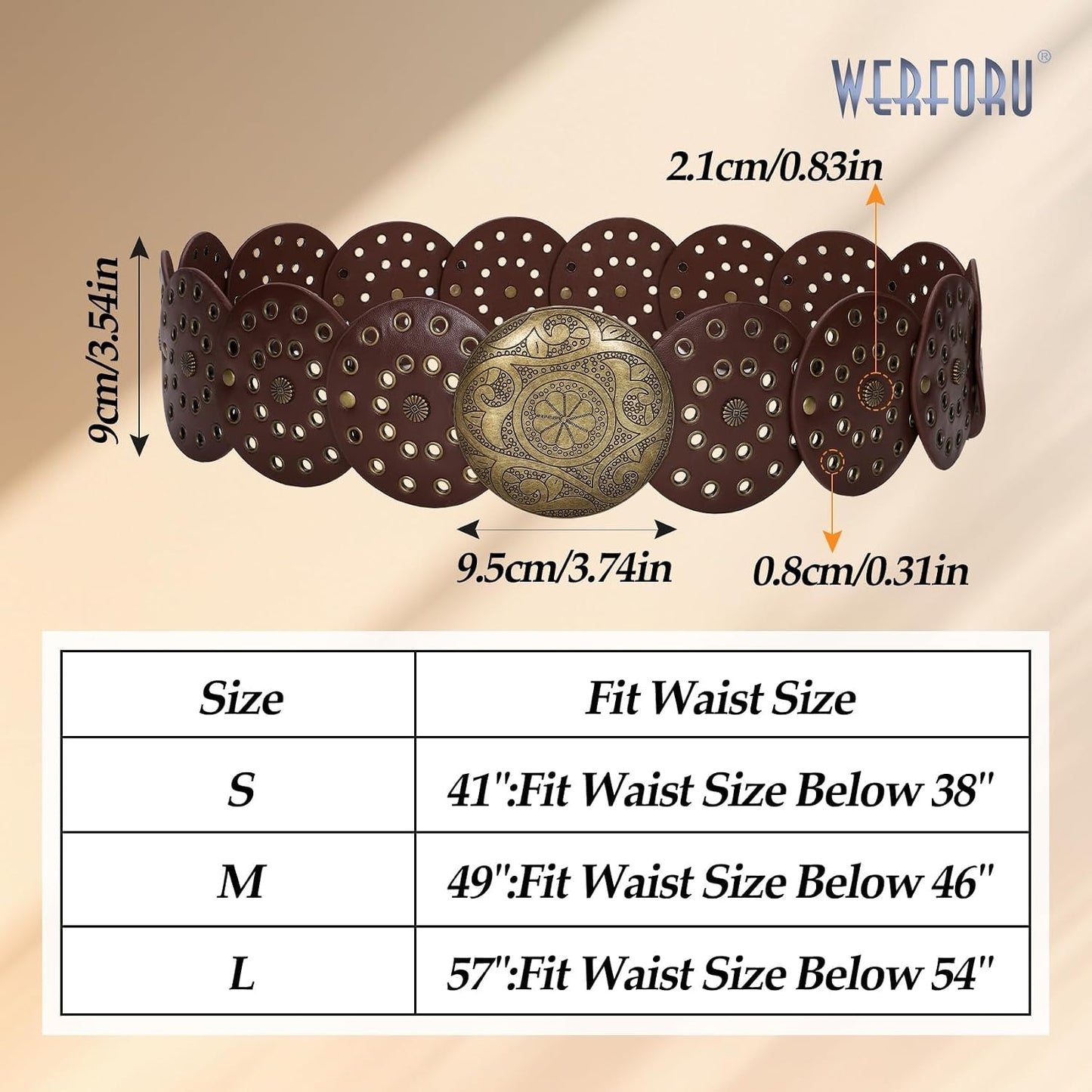 HOTWERFORU Women Vintage Leather Belt Western Disc Waist Belts Ladies Western Belt Boho Belt for Dress Jean-