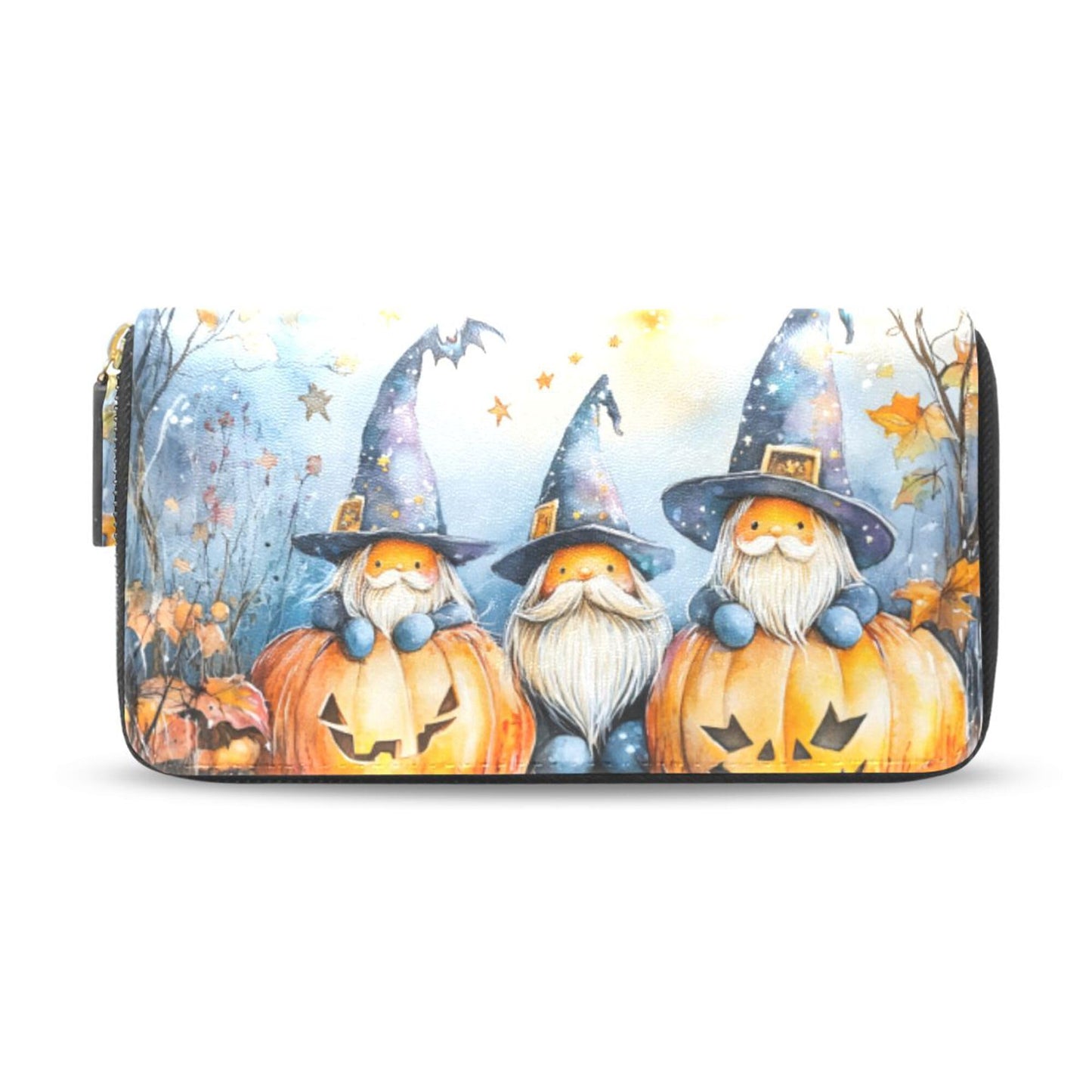 HOTMNSRUU Womens Wallet Purses, Gnomes Halloween Clutch Purses for Women RFID Blocking Credit Card Holder Wallet Leather Zipper Coin Purse