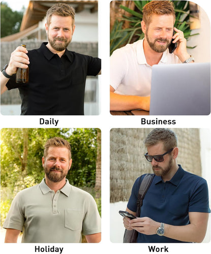 HOTSCODI 5 Pack Mens Pocket Polo Shirts Short Sleeve Multipack Golf Shirt for Men Moisture Wicking Casual Athletic Work T-Shirts