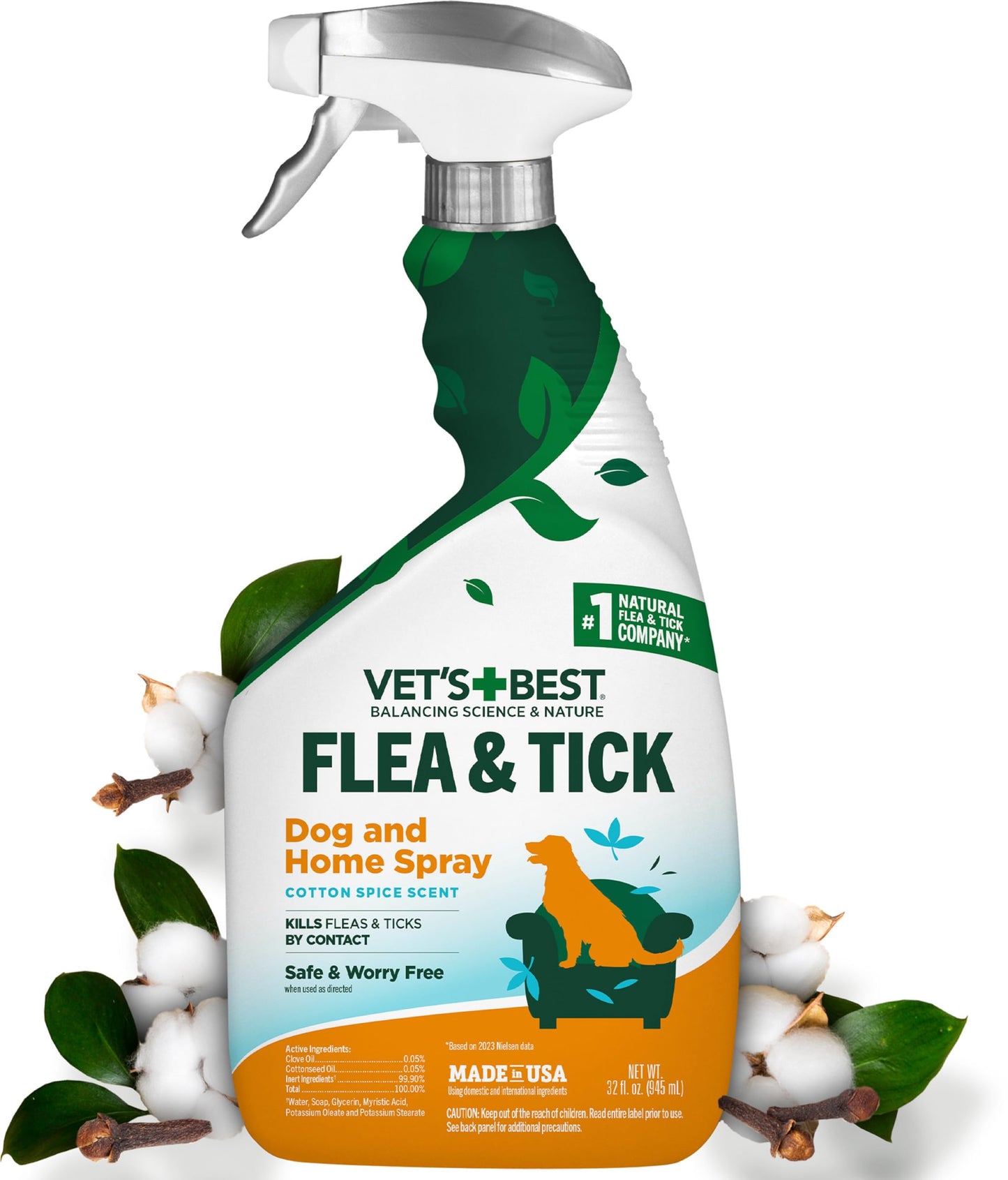 HOTVet’s Best Indoor Flea and Tick Spray – Dog Flea and Tick Treatment for Home, Plant-Based Formula with Natural Oils, Kills Fleas, Eggs & Ticks on Contact, Made in USA, 32 oz | Plant-Based Flea & Tick Spray, Kills Fleas, Eggs & Ticks on Contact, Natural