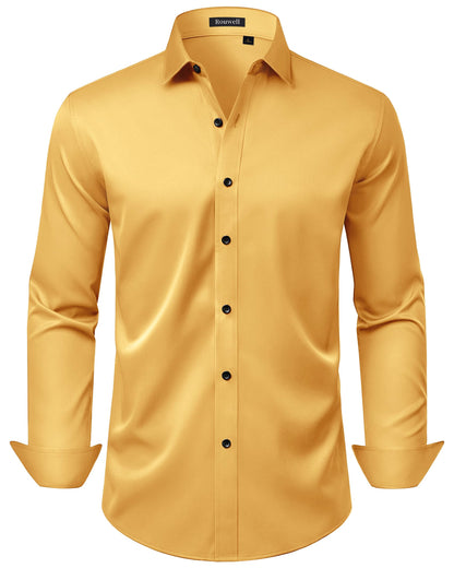 HOTMens Wrinkle Free Dress Shirts Regular Fit Business Button Down Shirt Formal Long Sleeve Wedding Stretch Shirts