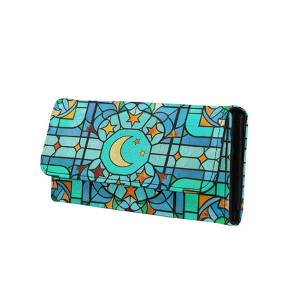 HOTNorth Cardinals Bird Women Wallet Long Trifold Checkbook Wallets with Zipper Pocket, Mosaic Art Birds Flowers Credit Card Holder PU Leather Billfold Wallet Purse