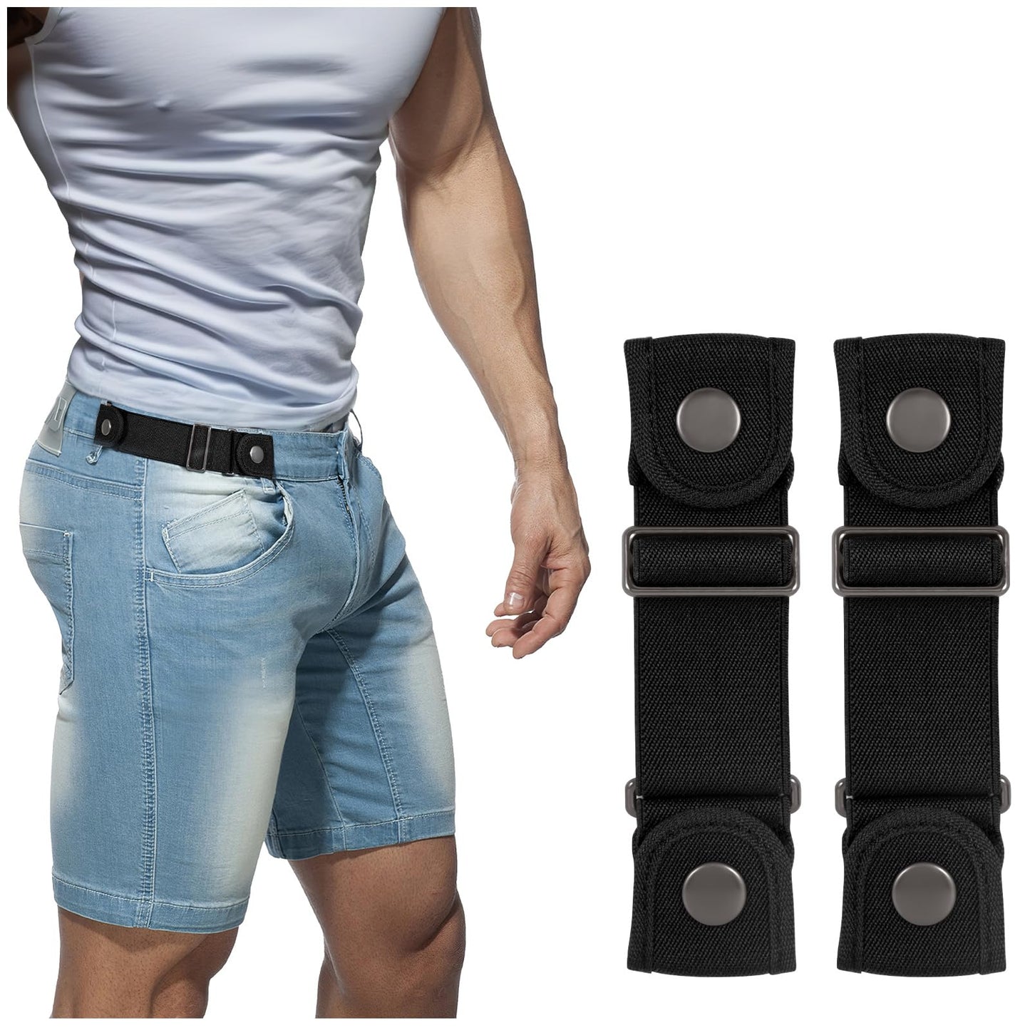 HOTBELTROAD No Buckle Belts for Men Women Side Belt without Buckle Elastic Stretch Adjustable Invisible Belt