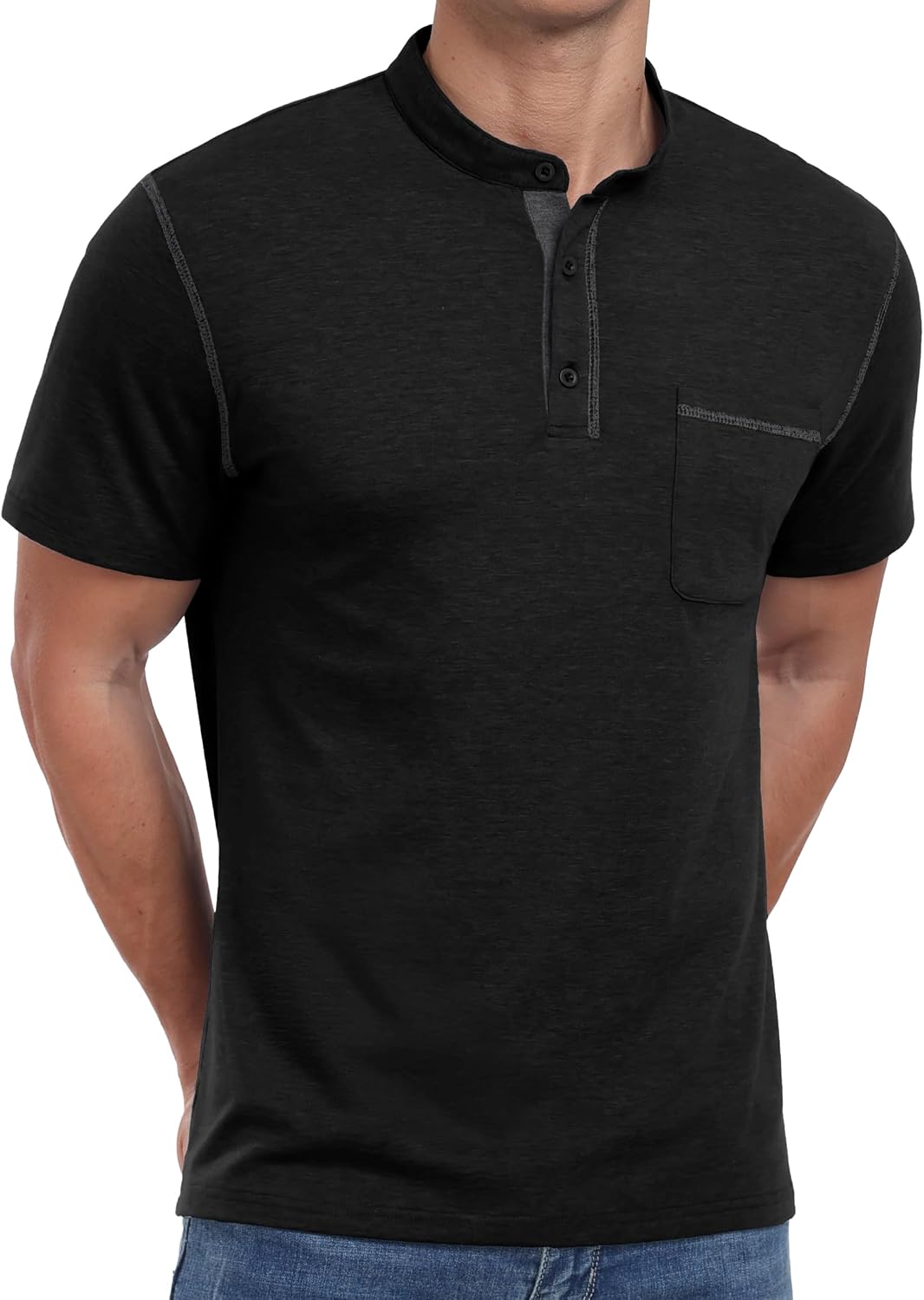 HOTSailwind Mens Henley Shirts Short Sleeve Summer Casual Classic Cotton T Shirts Pocket Button Shirt
