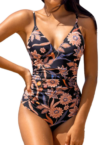 HOTCUPSHE Women's One Piece Swimsuit Tummy Control V Neck Bathing Suits | Adjustable Spaghetti Straps,Soft Removable Cups,Modest Bathing Suit For Vacation And Beach,Pool Side