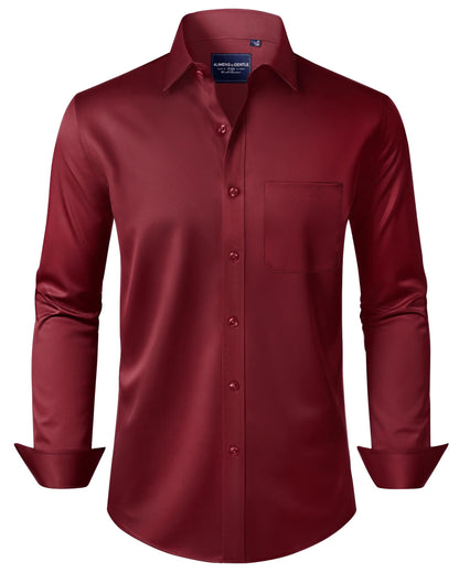 HOTAlimens & Gentle Men's Dress Shirts Long Sleeve Wrinkle-Free Stretch Shirts Solid Formal Button Down Shirt with Pocket