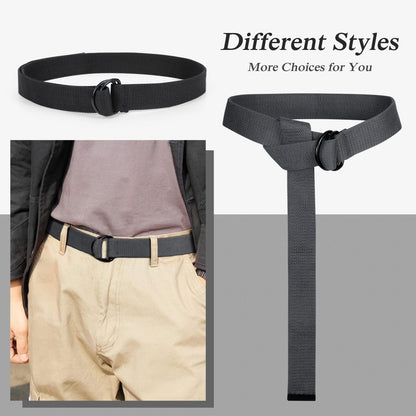 HOTJASGOOD Men Canvas Belt Web Fabric Casual Belt with Black Double D-ring 1 1/2" Wide Set of 2
