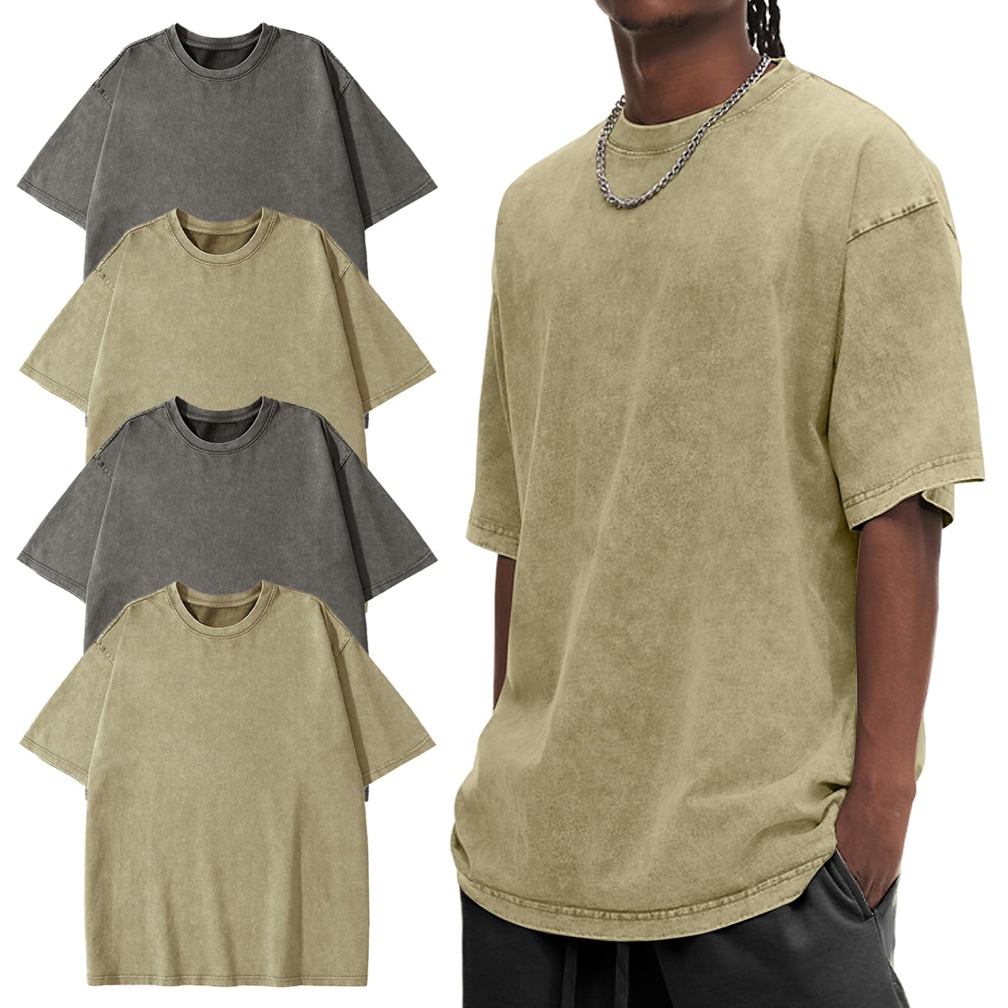 HOTEiscntd Mens Oversized T-Shirts Heavyweight Cotton Vintage Unisex Baggy Tee