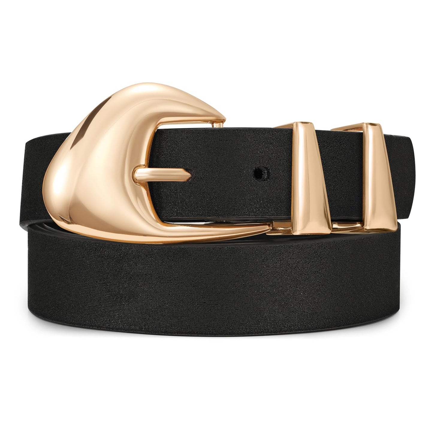 HOTXZQTIVE Women's Leather Belts for Jeans Dress Pants Black Brown Belts for Women Ladies Waist Belts with Gold Buckle